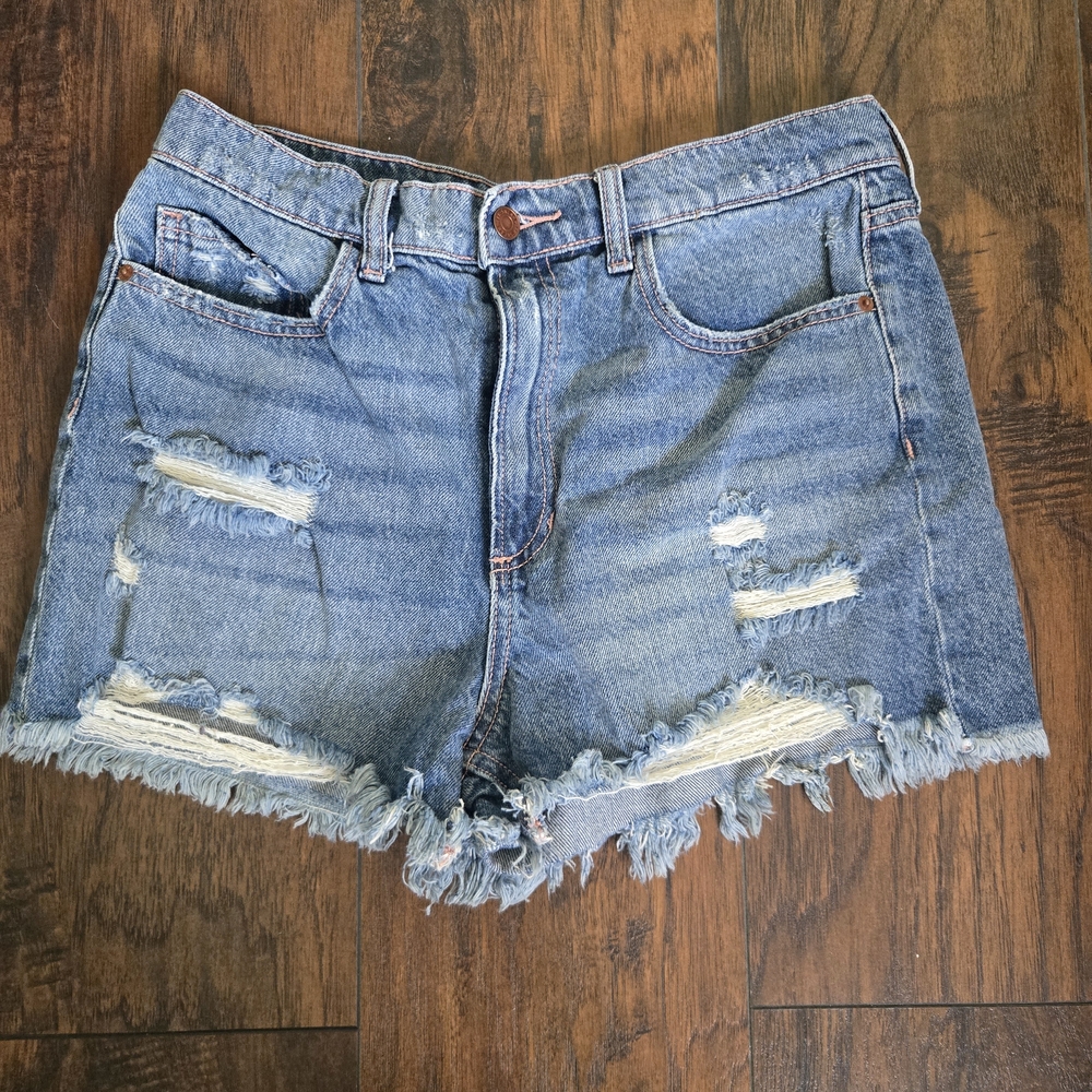 Sneak Peek Medium Blue Distressed Denim Cutoff Shorts